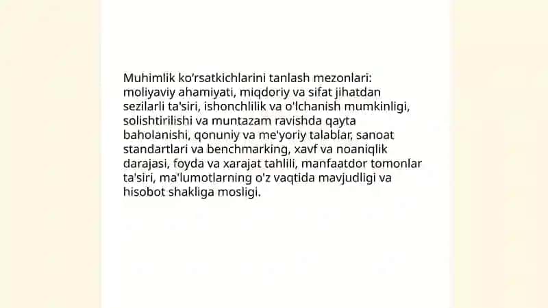 Muhimlik darajasini aniqlashda asosiy koʻrsatkichlar tizimi 4