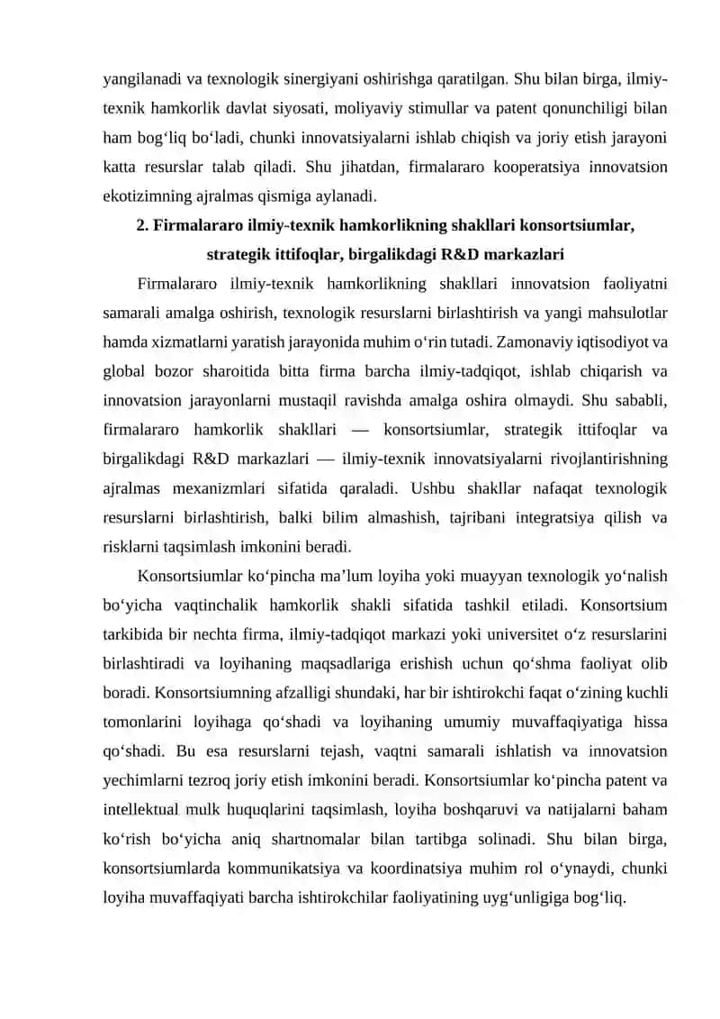 Innovasion jarayonlarda firmalararo ilmiy-texnik kooperasiyalar 4