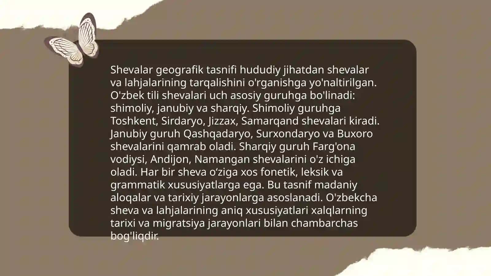 Oʻzbek shevalarining sohalar boʻyicha guruhlanishi 4