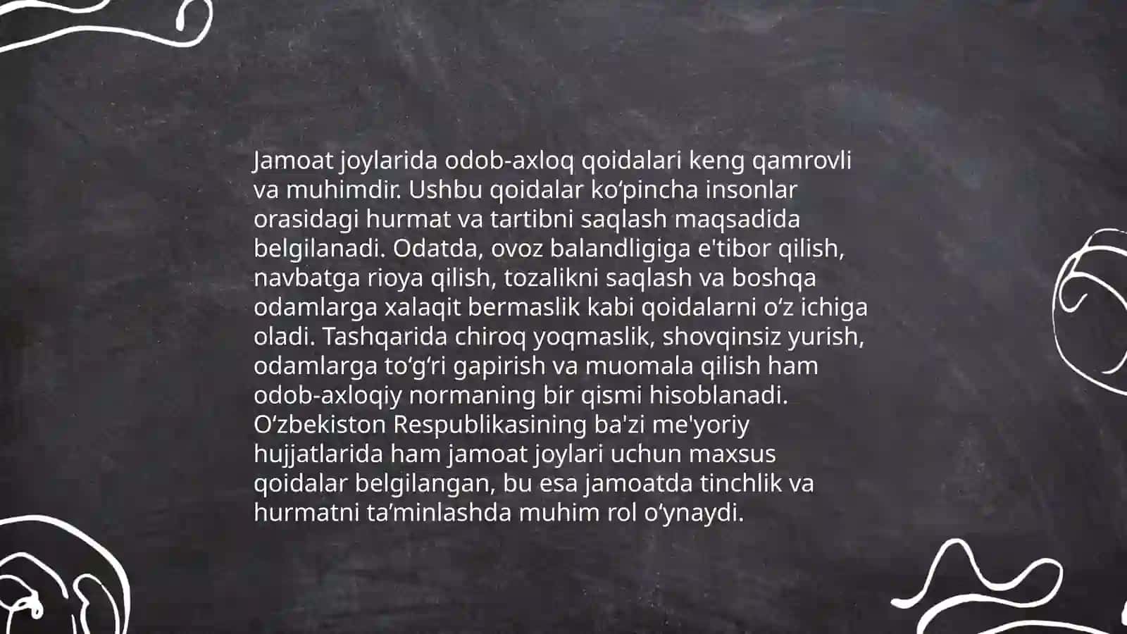 Madaniy tadbirlar va jamoat joylarida o'zini tutish 4
