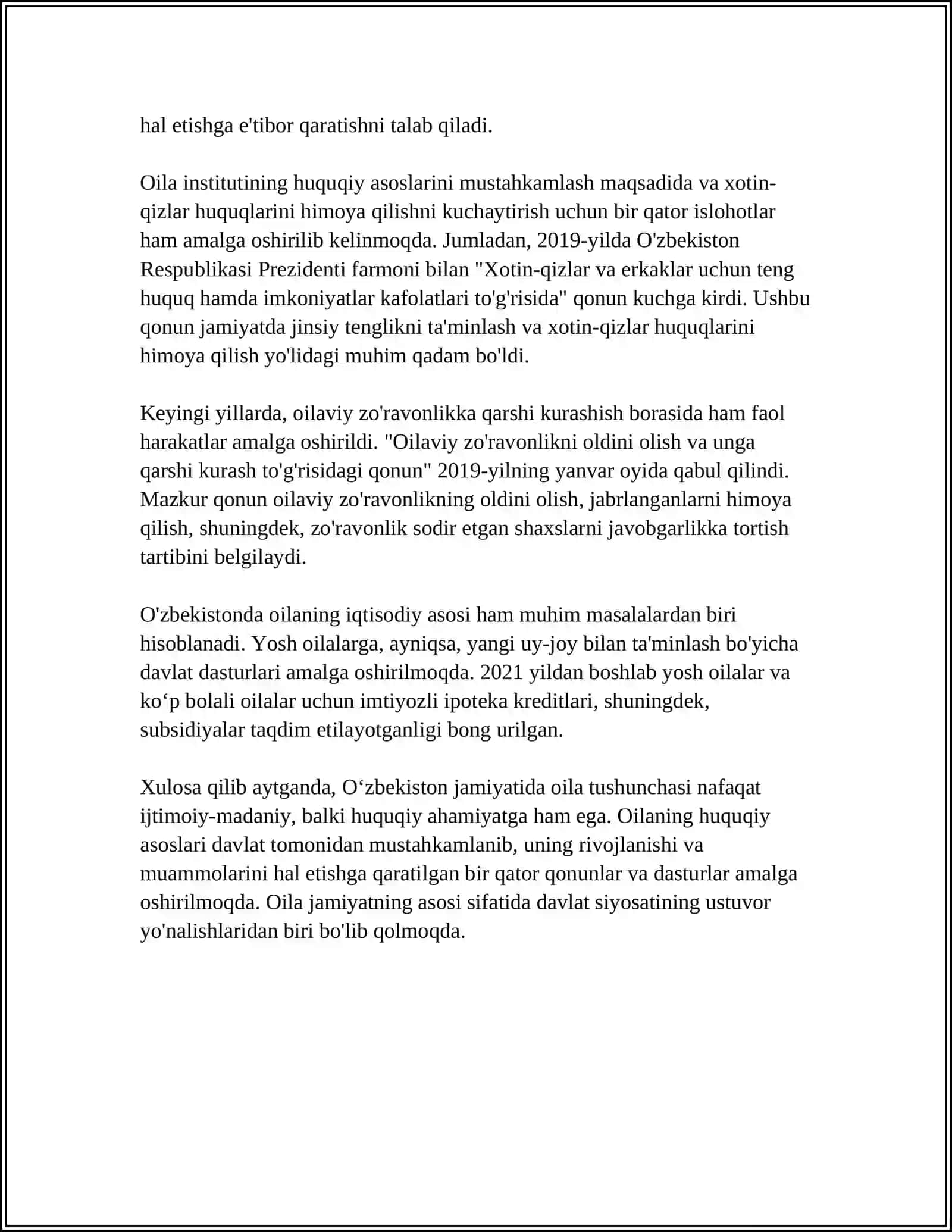 MUSTAQIL ISH Mavzu: OILANING KANSTITUTSIYAVIY ASOSI 4