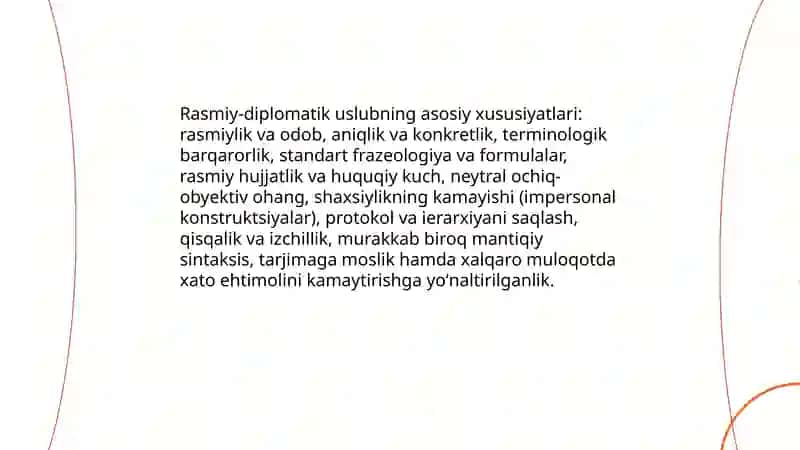 Rasmiy-diplomatik uslub va xususiyatlari 4