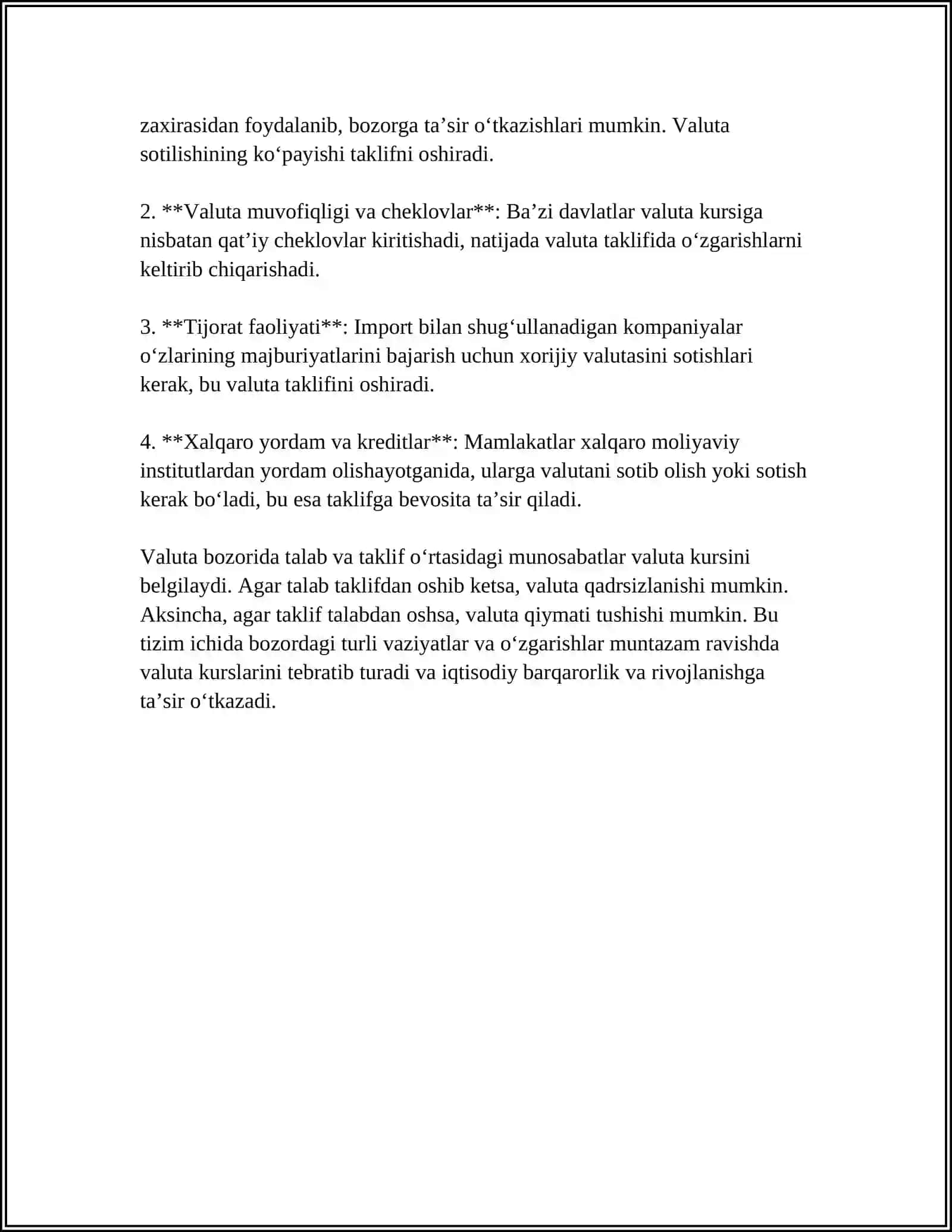 VALUTA BOZORIDA TALAB VA TAKLIF QANDAY SHAKLLANADI? 4
