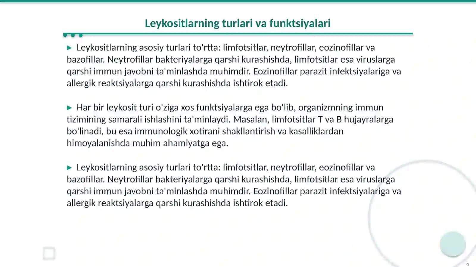 Leykositlar metabolizmi xususiyatlari 4