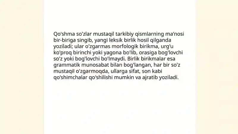 O'zbek tilida qo'shib yozish va ajratib yozish qoidalari haqida mulohaza 4