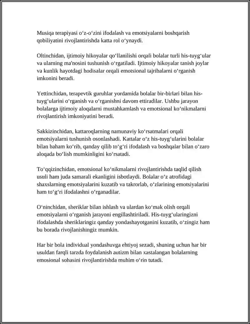 AUTIZM BILAN XASTALANGAN BOLALARDA EMOTSIONAL SOHANI RIVOJLANTIRISH YO‘LLARI 4
