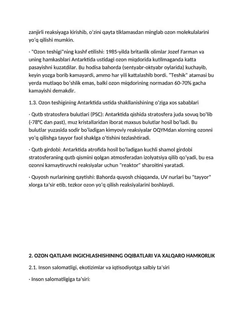 Ozon qatlami muammolari: sabablari, oqibatlari va global hamkorlik 4