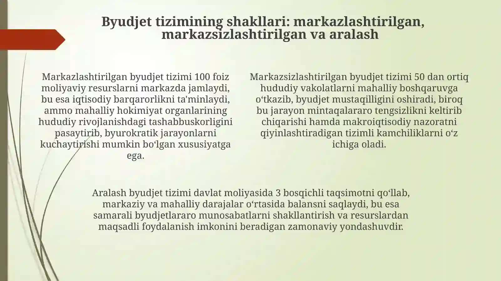 Byudjet tuzilishi asoslari: markazlashgan, markazlashmagan, aralash 4