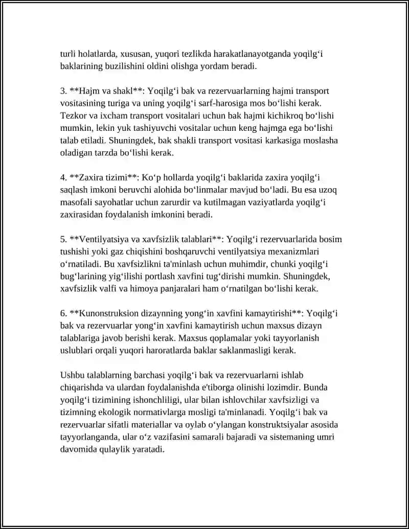 Yoqilg'i bak va rezervuar materiallari hamda konstruksion talablar 4