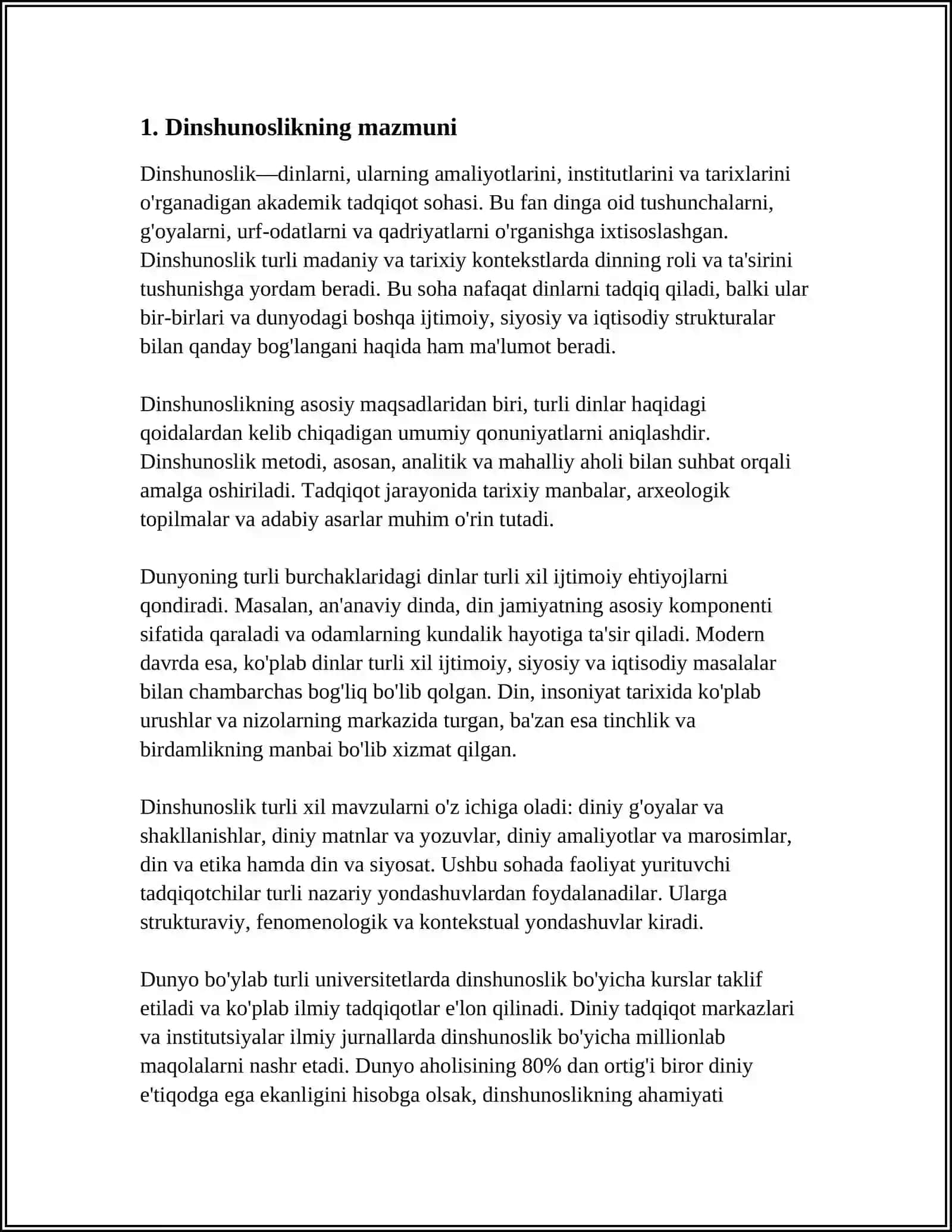 MAVZU: DIN, DINSHUNOSLIK, DIN FALSAFASI, TEOLOGIYA, TEOSOFIYA, XUDOJO‘YLIK, DINIY E'TIQOD, AQIDA, ILOHIYAT TUSHUNCHALARINING MOHIYATI 4