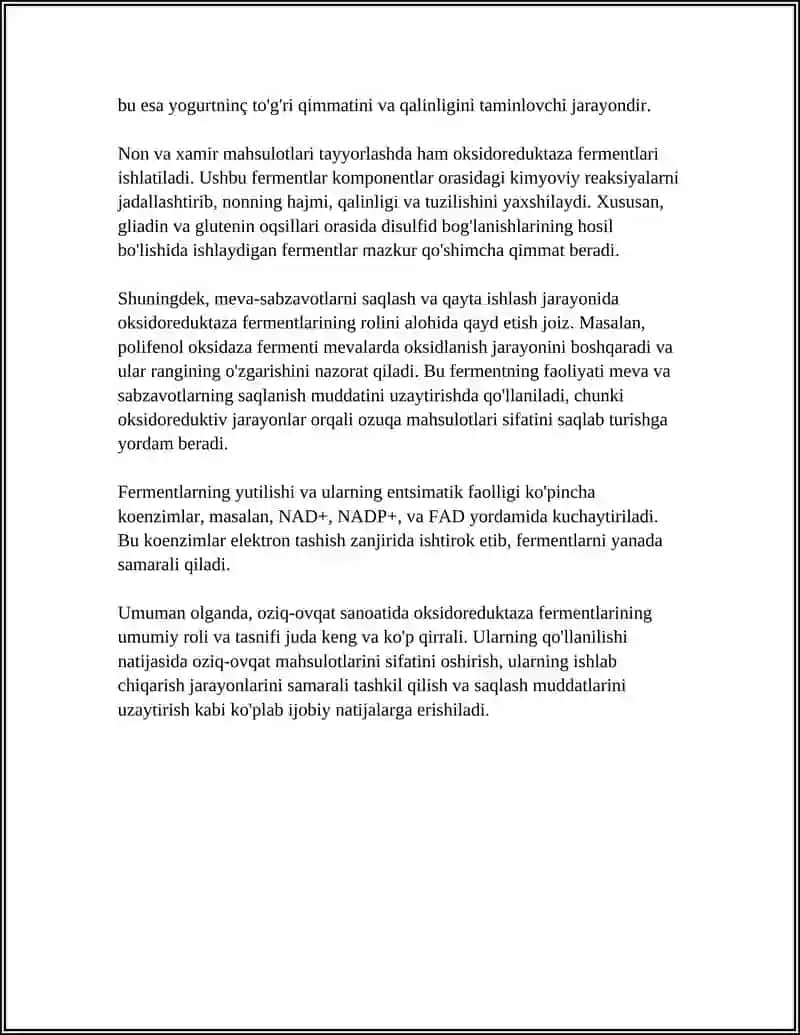 OZIQ OVQAT SANOATIDA OKSIDOREDUKTAZA FERMENTINING QÒLLANILISHI 4
