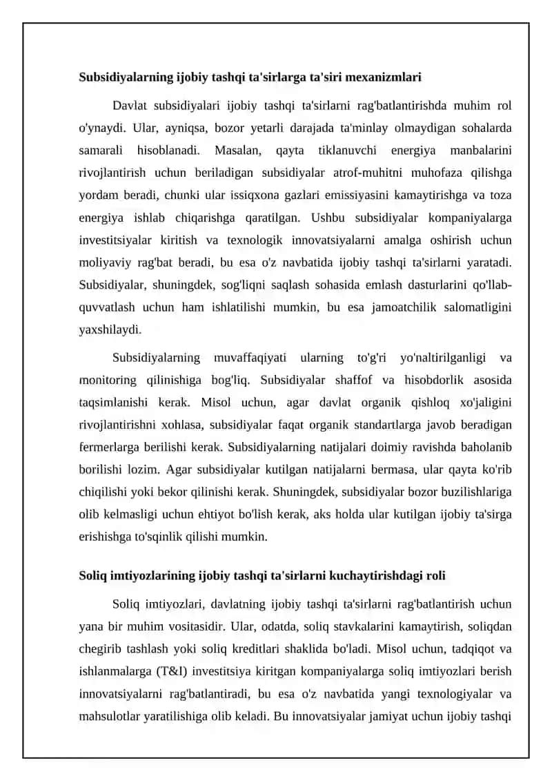 Davlat tomonidan ijobiy tashqi ta’sirlarni rag’batlantirish mexanizmlari 4