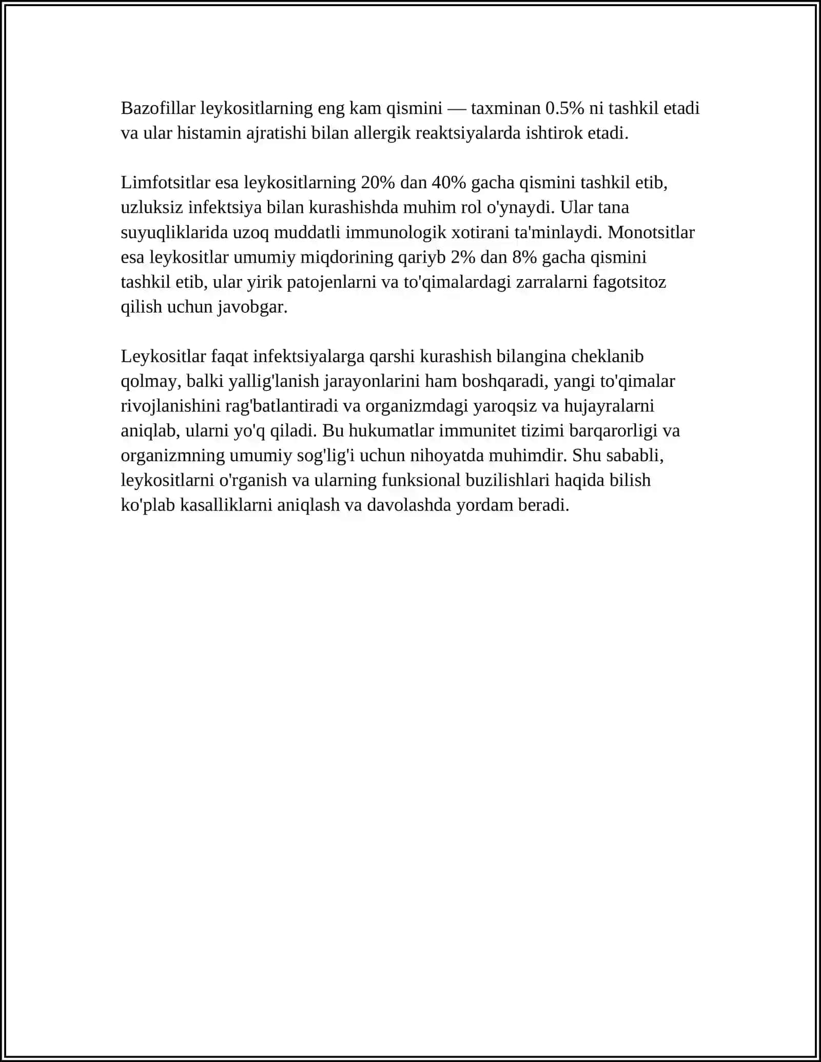 LEYKOSITLAR ROLI, LEYKOSITAR FORMULA 4