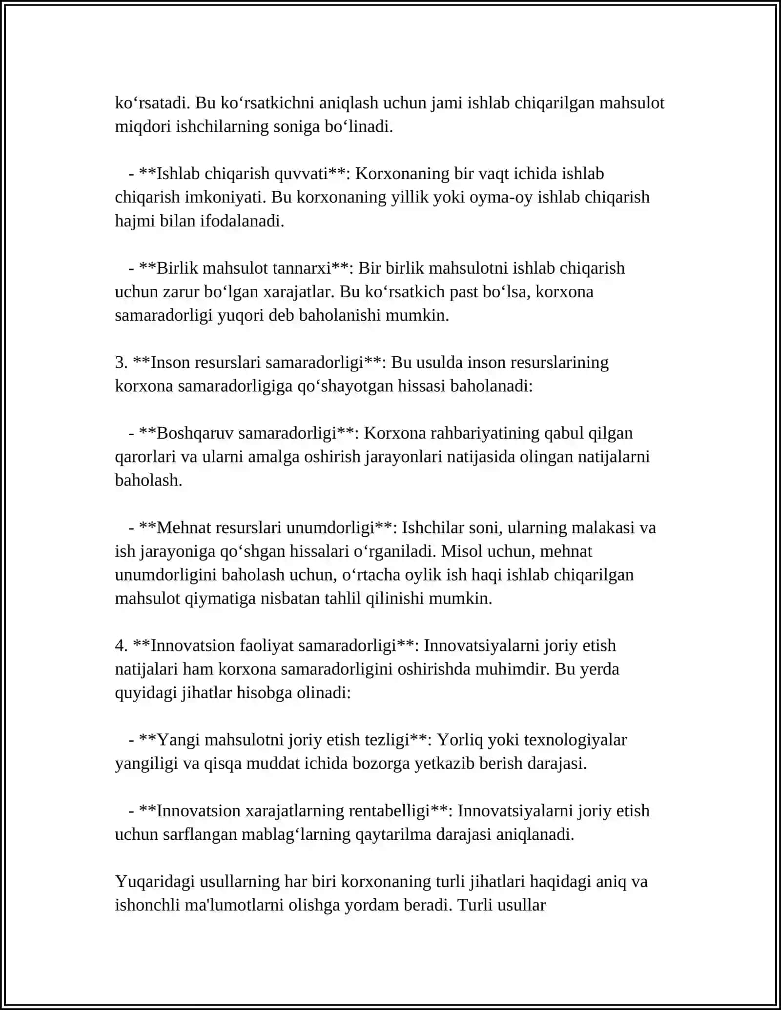 SIRTQI BO`LIM- Korxonalarda Ishlab Chiqarishning Iqtisodiy Samaradorligi 4