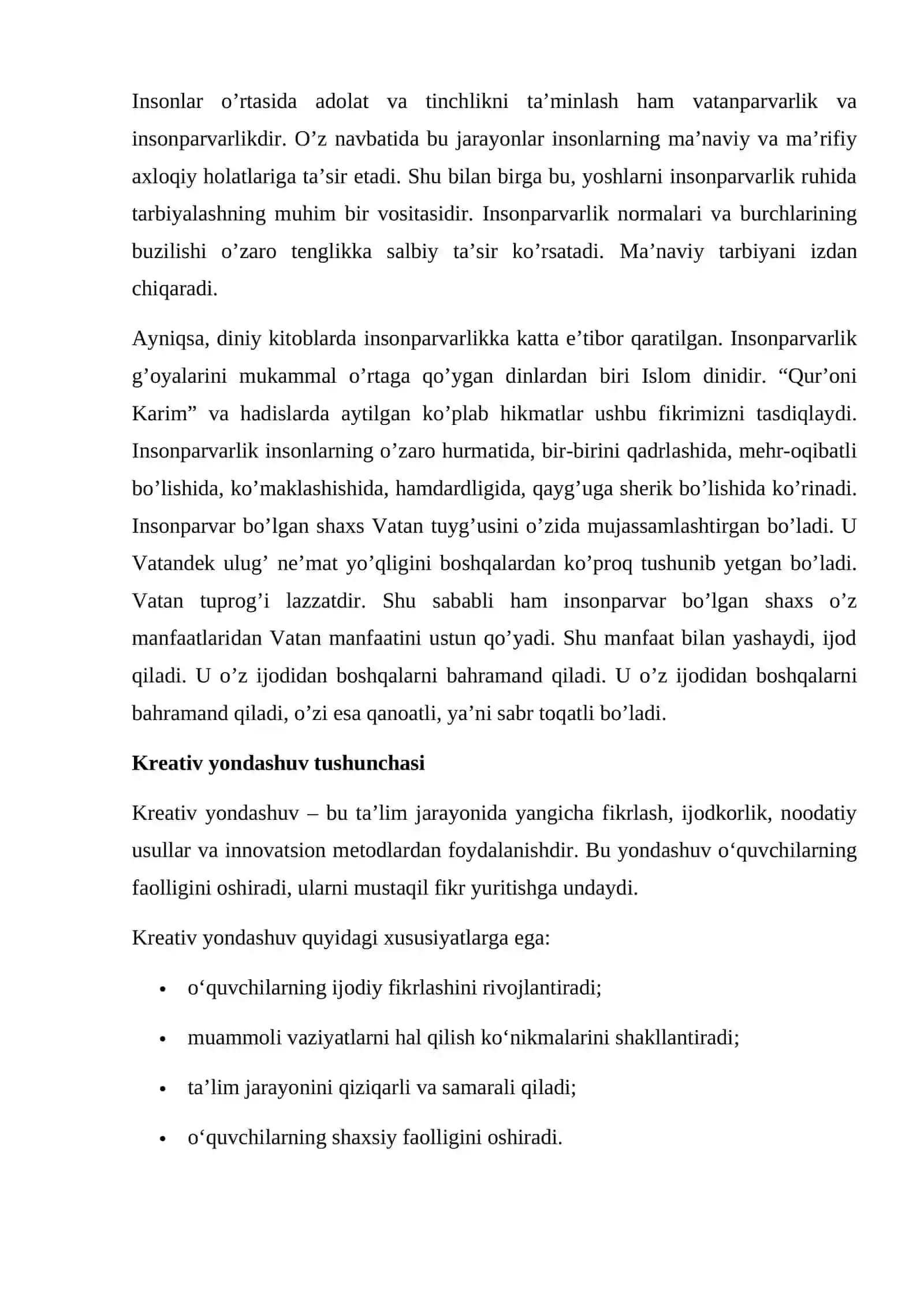 Insoniylik, vatanparvarlik ruhida tarbiyalashda kreativ yondashuv 4