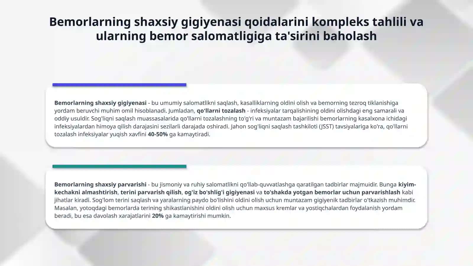Bemorlarn shaxsiy gigiyenasi va  tibbiy muolajalarini amalga oshirish 4