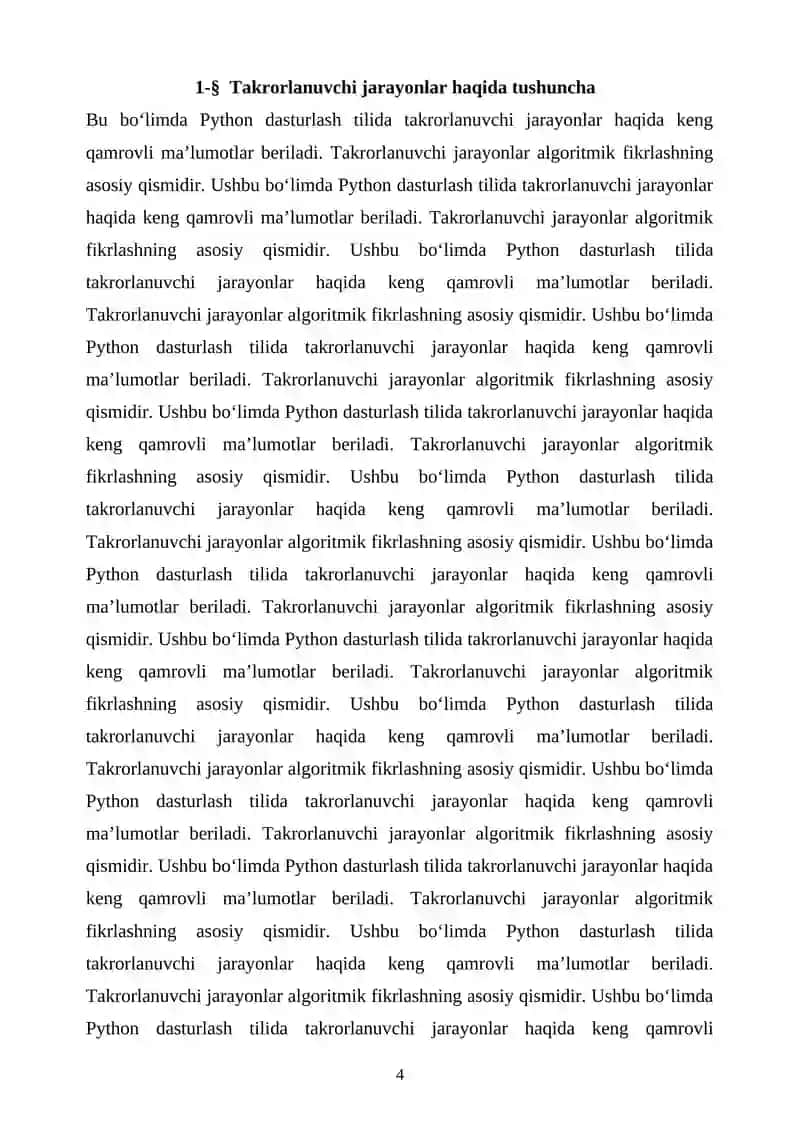 “Pyhton dasturlash tilida takrorlanuvchi jarayonlarva parameter boʻyicha dasturlash” 4
