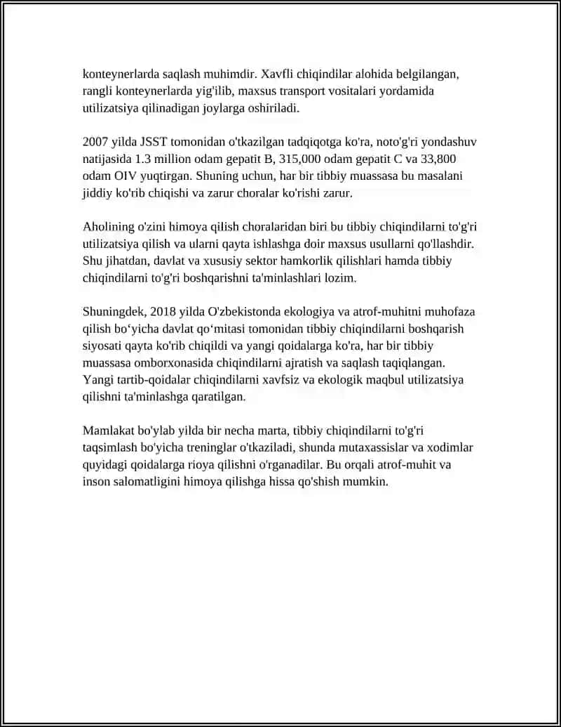 REFERAT Mavzu: TIBBİY CHIQINDILARNI YIG‘ISH TURLARI 4