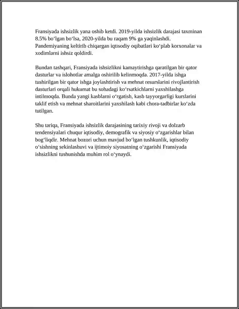 FRANSIYADA ISHSIZLIK SABABLARI ISHSIZLIK TURLARI ISHSIZLIKNI KELIB CHIQISHI AHOLINING IQTISODIY FAOLLIGI 4