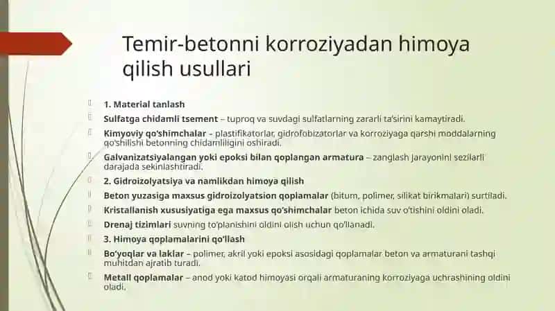 Korroziya va temir-betonning korroziyadan himoyalash usullari 4