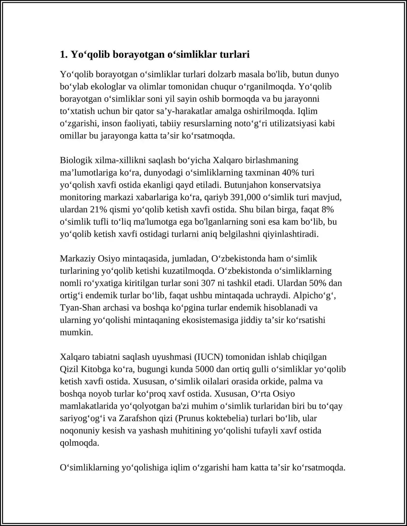 OʻZBEKISTONDA TARQALGAN NOYOB VA YOʻQOLIB BORAYOTGAN FOYDALI OʻSIMLIKLAR 4