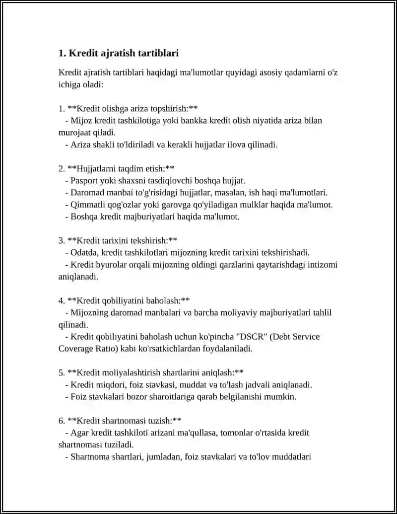 KREDIT TASHKILOTLARI O'Z FAOLIYATI DAVOMIDA AMALGA OSHIRILADIGAN OPERATSIYALAR 4
