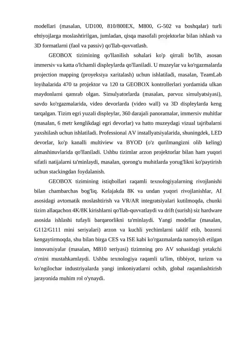 Raqamli texnologiya Edge Blending system GEOBOX tizimi imkoniyatlari, istiqbollari va qo‘llanilish sohalari 4