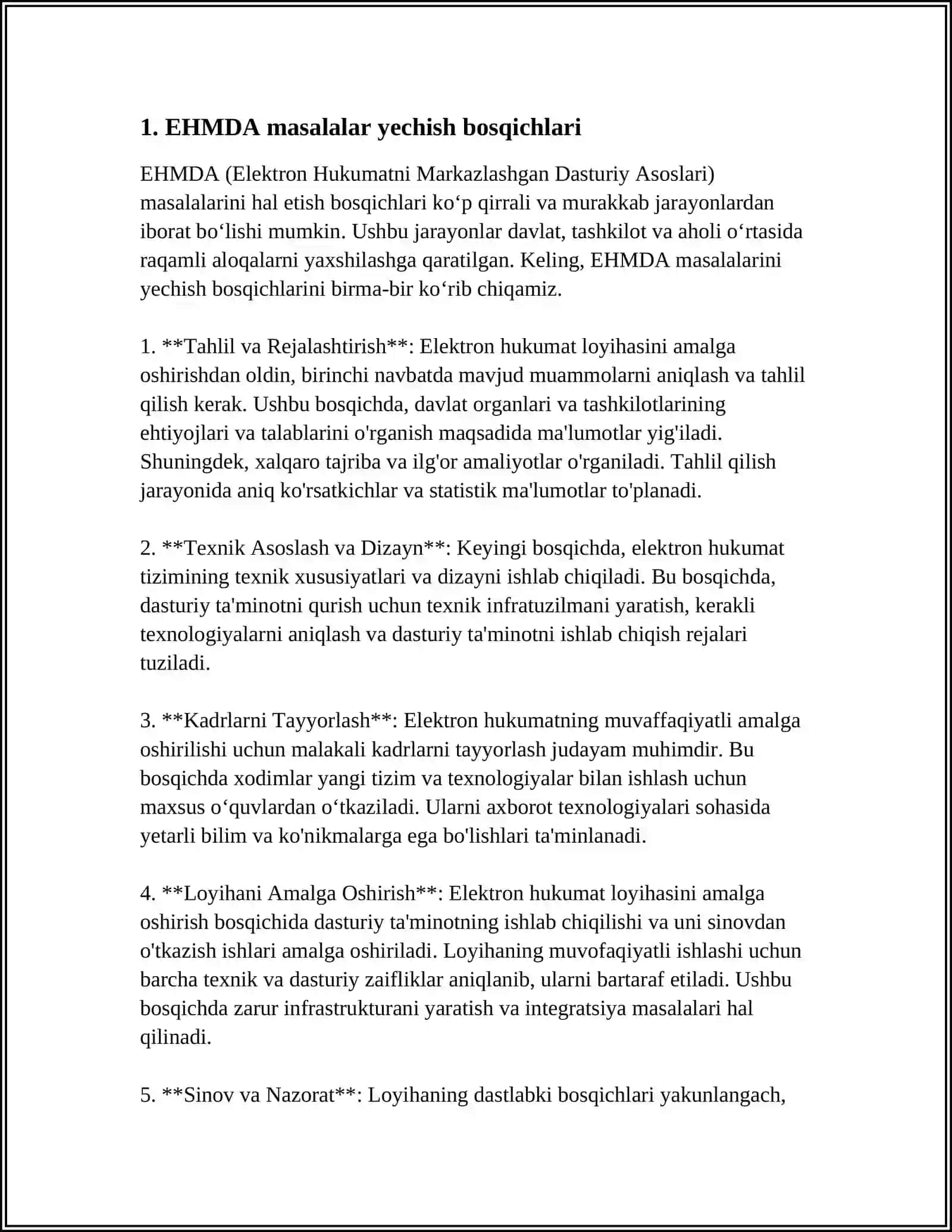 EHMDA MASALALAR YECHISH BOSQICHLARI. ALGORITMLAR. ALGORITMLARNI IFODALASH USULLARI.KLINIK MASALALARNI YECHISHDA FIZIOLOG JARAYONNI MODELLASHTIRISH ALGORITMLAR 4