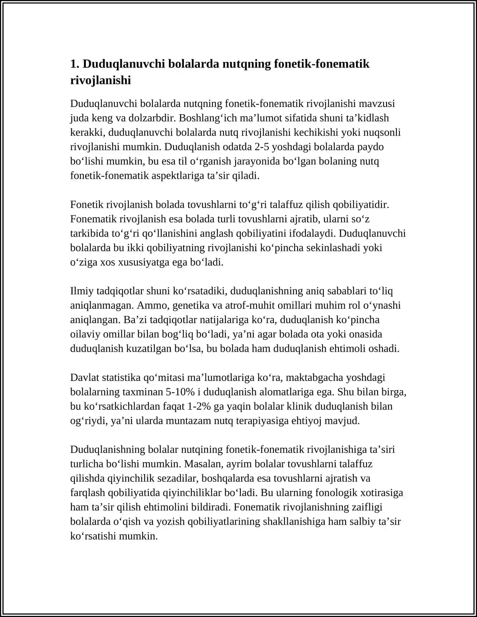 DUDUQLANUVCHI BOLALAR BILAN OLIB BORILADIGAN LOGOPEDIK MASHGʻULOTLARDA NUTQ TURLARIDAN FOYDALANISH XUSUSIYATLARI 4