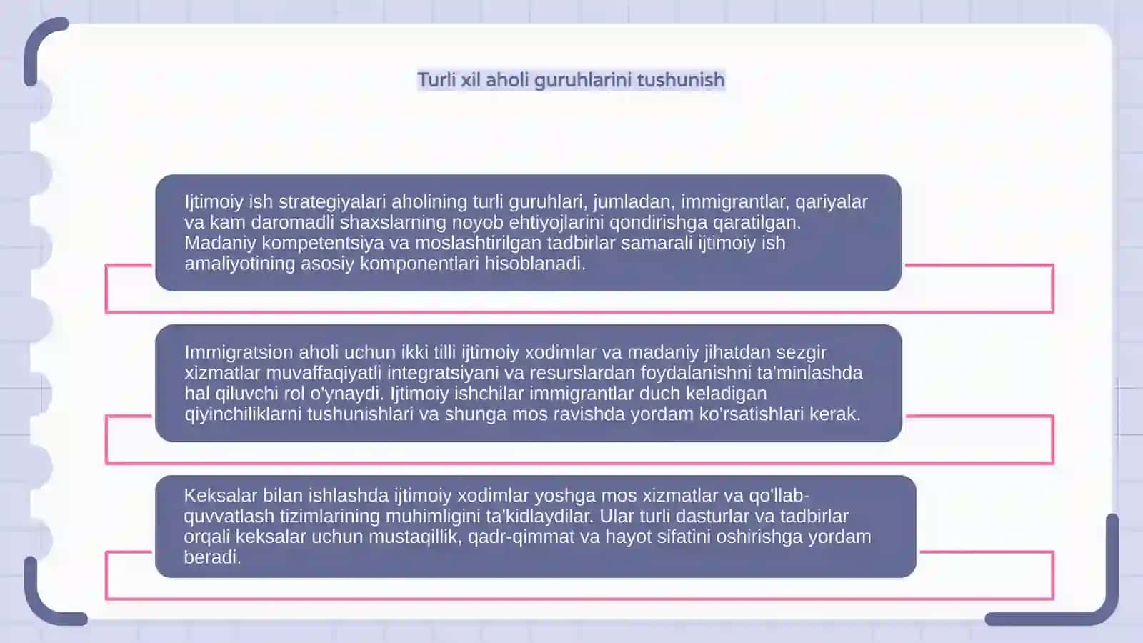 Aholining turli qatlamlariga qaratilgan ijtimoiy ishning oʻziga xos xususiyatlari 4