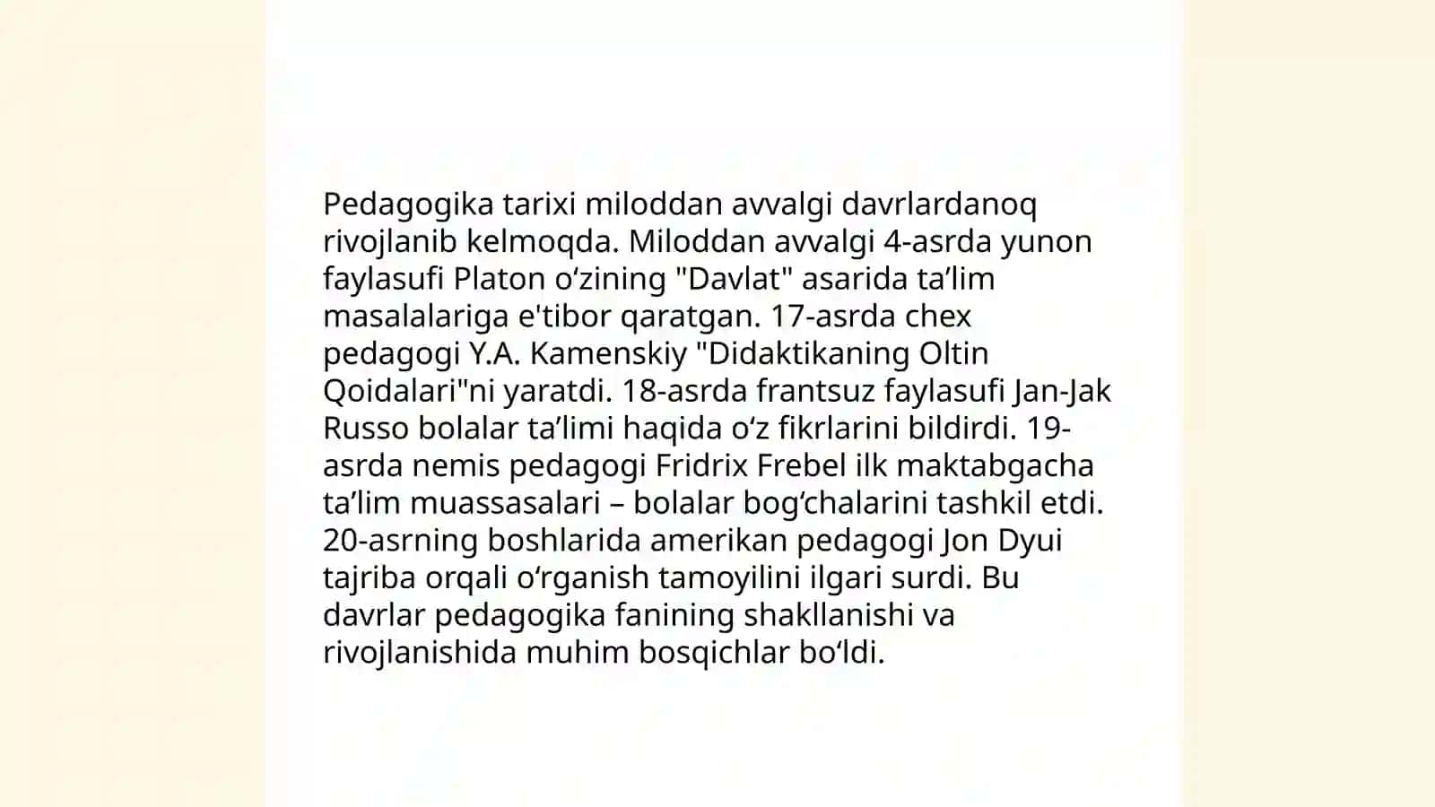 Pedagogika tarixi bo'yicha manbalar bilan ishlash 4