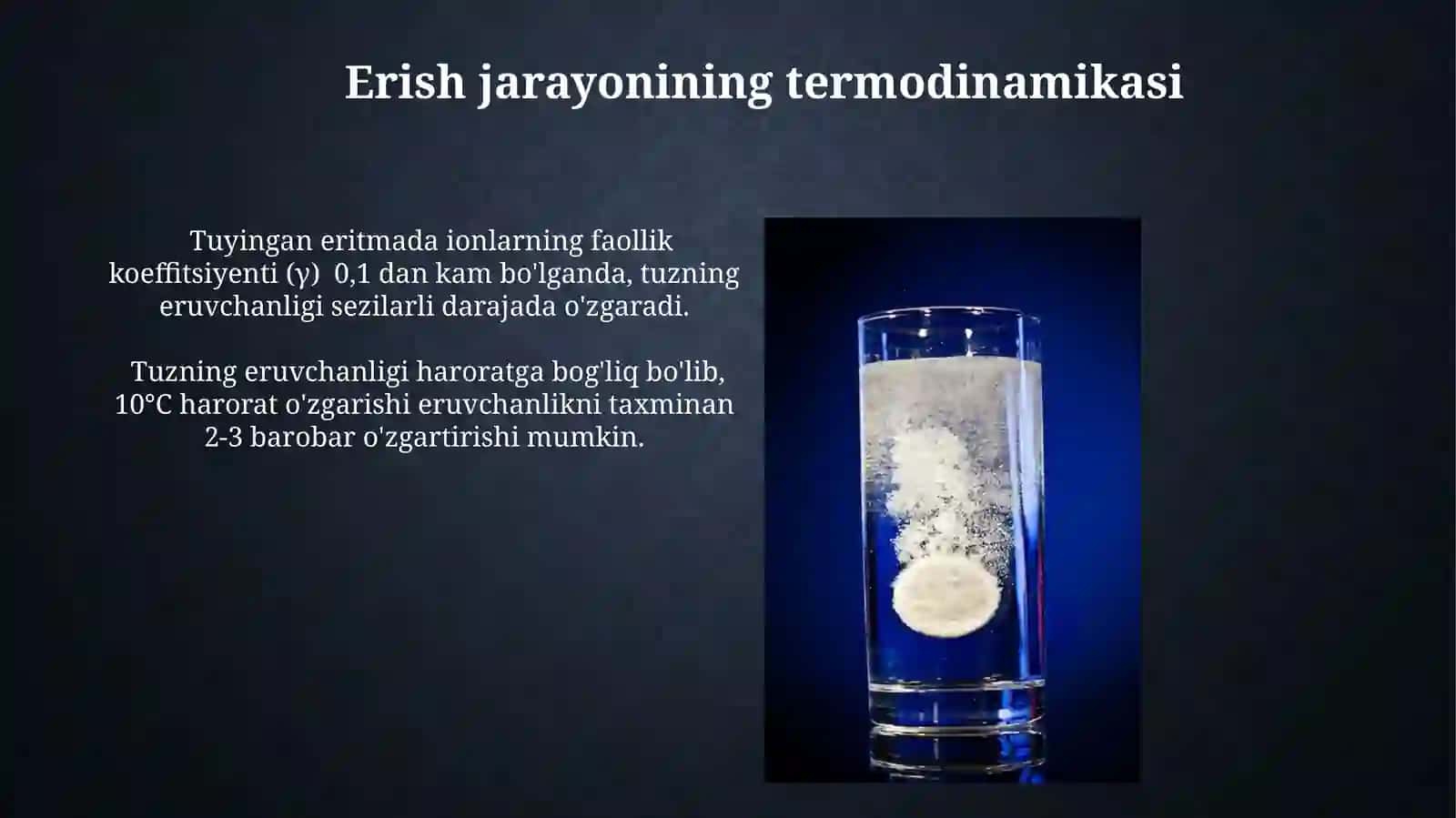 Tuz effekti.Kam eruvchi tuzlarda cho'kmas hosil bo‘lishi va cho‘kmaning erish shartlari 4