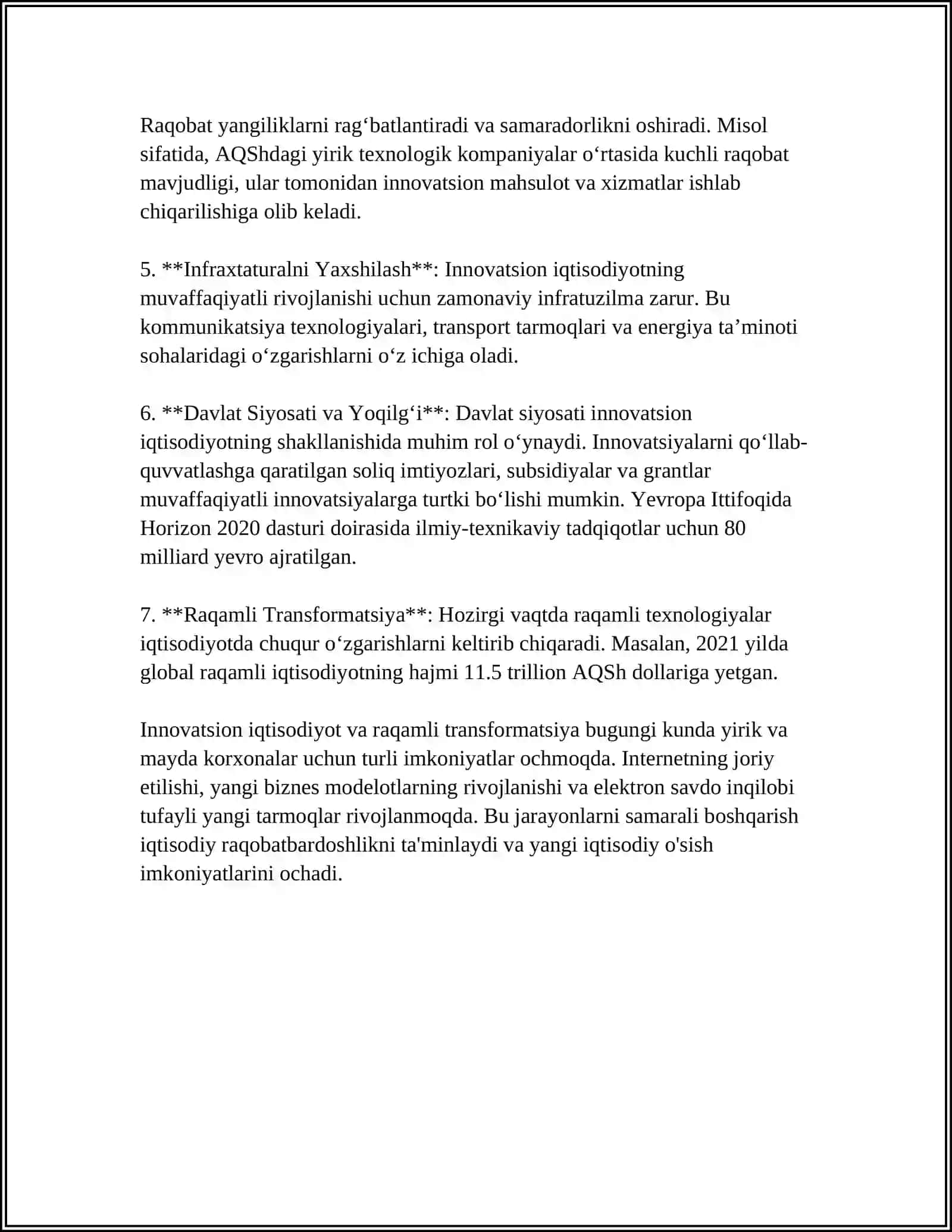 MUSTAQIL ISH Mavzu: INNOVATSION IQTISOD FANIGA KIRISH 4