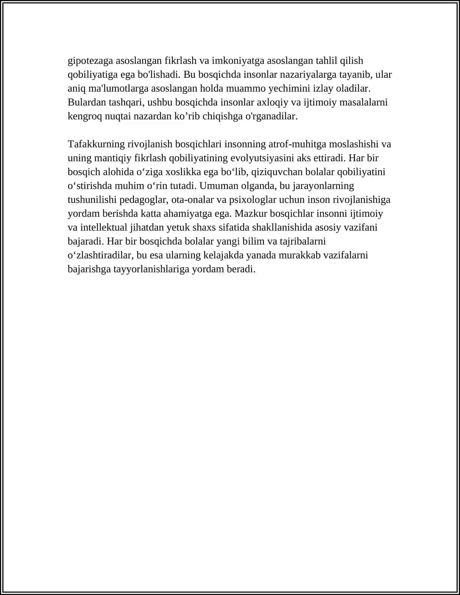 BOLALAR TAFAKKURI VA UNING IDIVIDIUAL XUSUSIYATLARI VA TAFAKKUR TURINI BAHOLASH UCHUN METODIKALAR 4