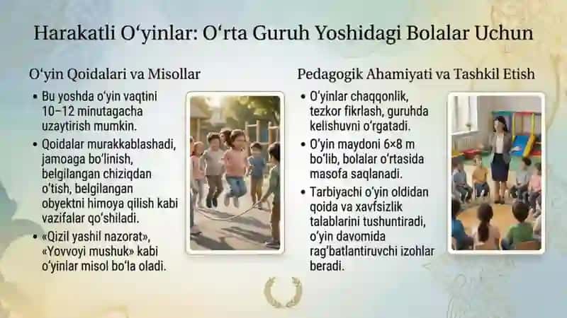Harakatli oʻyinlar haqida tushuncha qisqacha tarixi, davrlari pedogogik ahamiyati 4