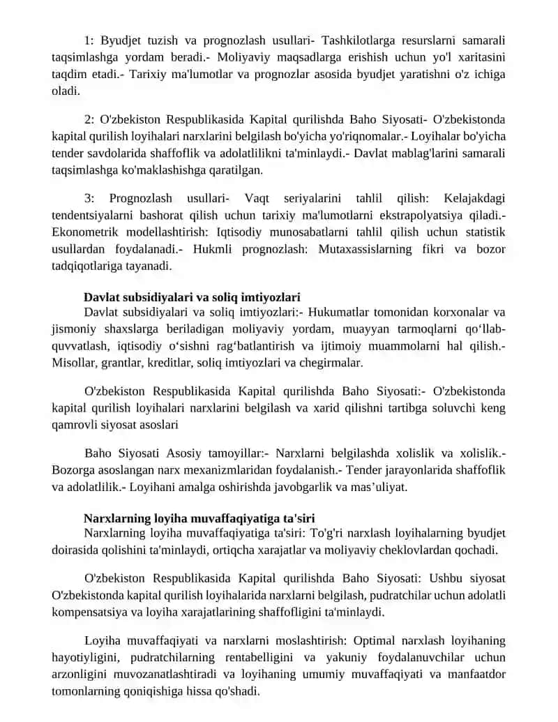 O'Zbekiston Respublikasida Kapital Qurilishda Baho Siyosati 4