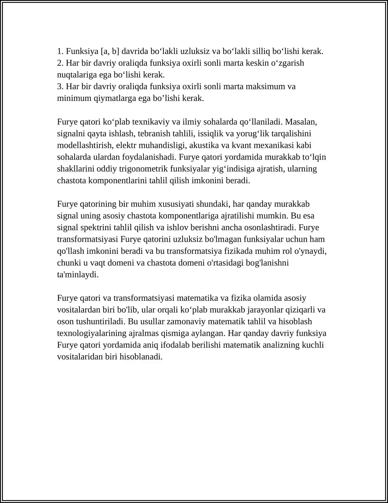 OPTIKA VA TASVIRLARNI QAYTA ISHLASHDA FURYE QATORINING QO'LLANILISHI 4