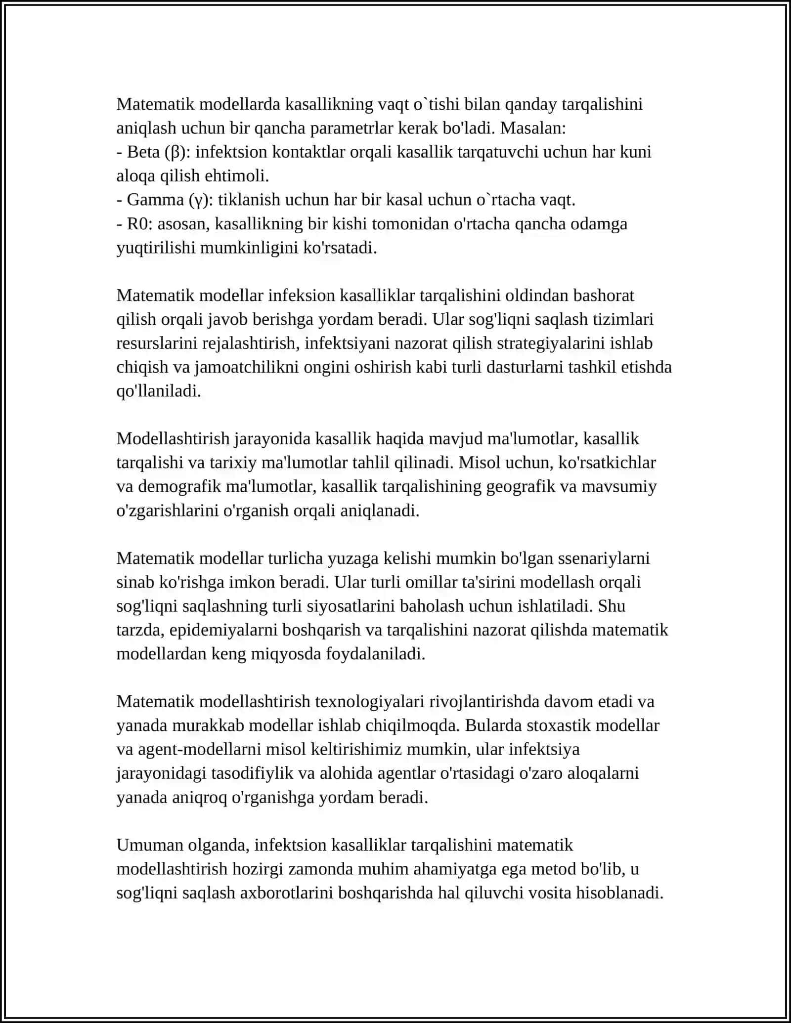 TIBBIYOTDA MATEMATIK MODDELLASHTIRISH 4
