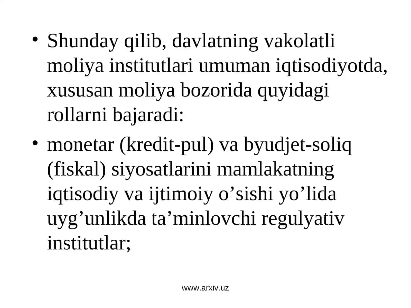 Davlat va xalqaro moliya institutlarining moliya bozorlaridagi faoliyati va roli 4