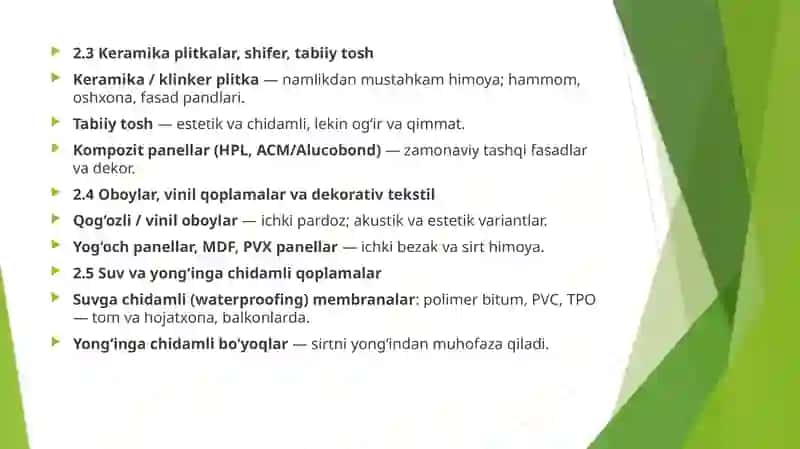 Pardozlash va issiqlik izolyatsiya materiallari 4