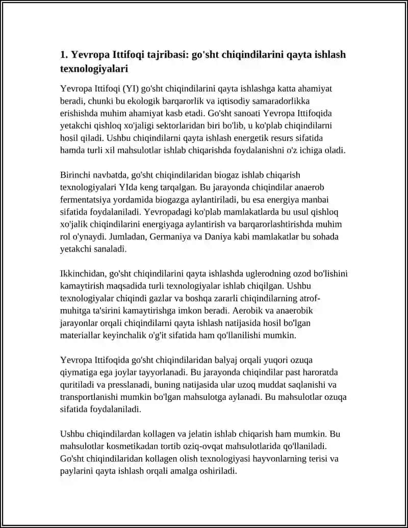GOʻSHT CHIQINDILARINI QAYTA ISHLASH BÕYICHA XORIJIY TAJRIBALARNI ÕRGANISH 4