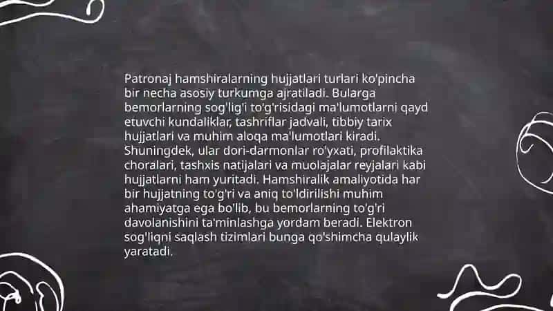 Patranash hamshiraning hujjatlari patranash hamshirasi ish faoliyatining sifat monitoringi 4