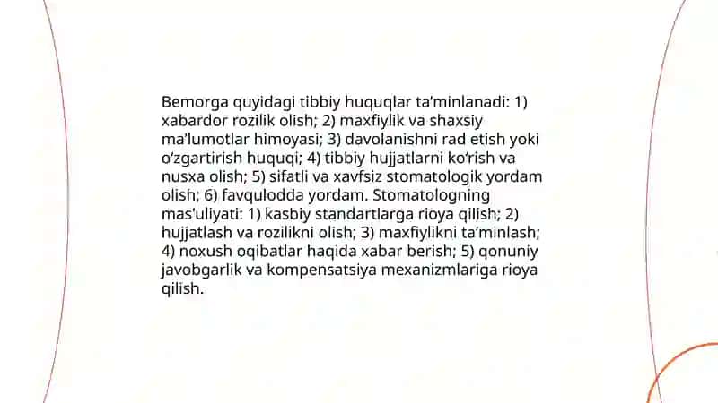 Stomatologlarning tibbiy-huquqiy savodxonligi masalasi 4