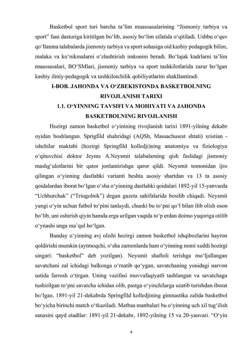 Umumta'lim maktablarda ommaviy sport sog'lomlashtirish ishlarida basketbol o'yinining o'rni 4