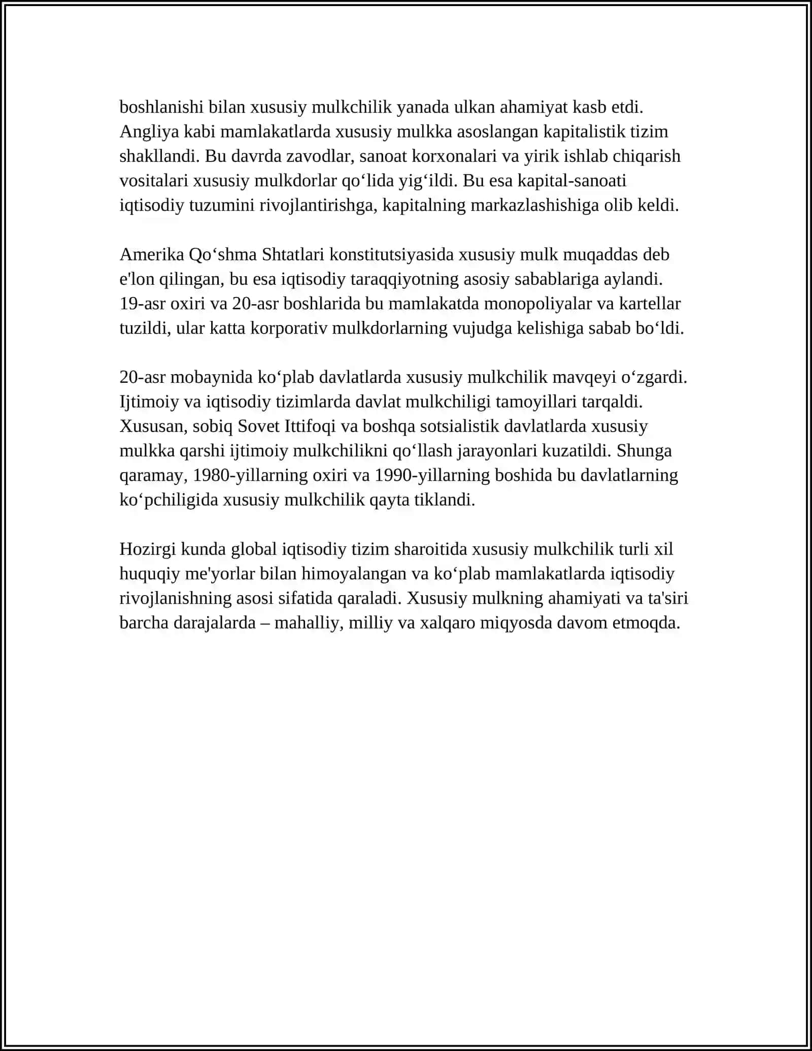 O'ZBEKISTONDA IQTISODIY ISLOHOTLAR: XUSUSIY MULKCHILIKNING SHAKLLANISHI 4