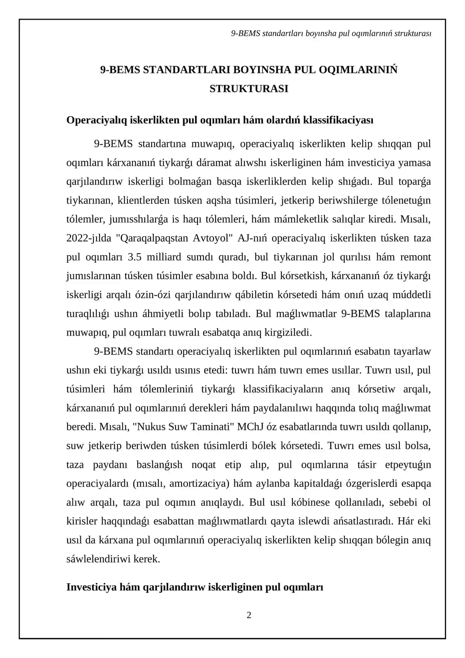 Pul oqimlari haqqidagi hisobot 9-BEMS 4