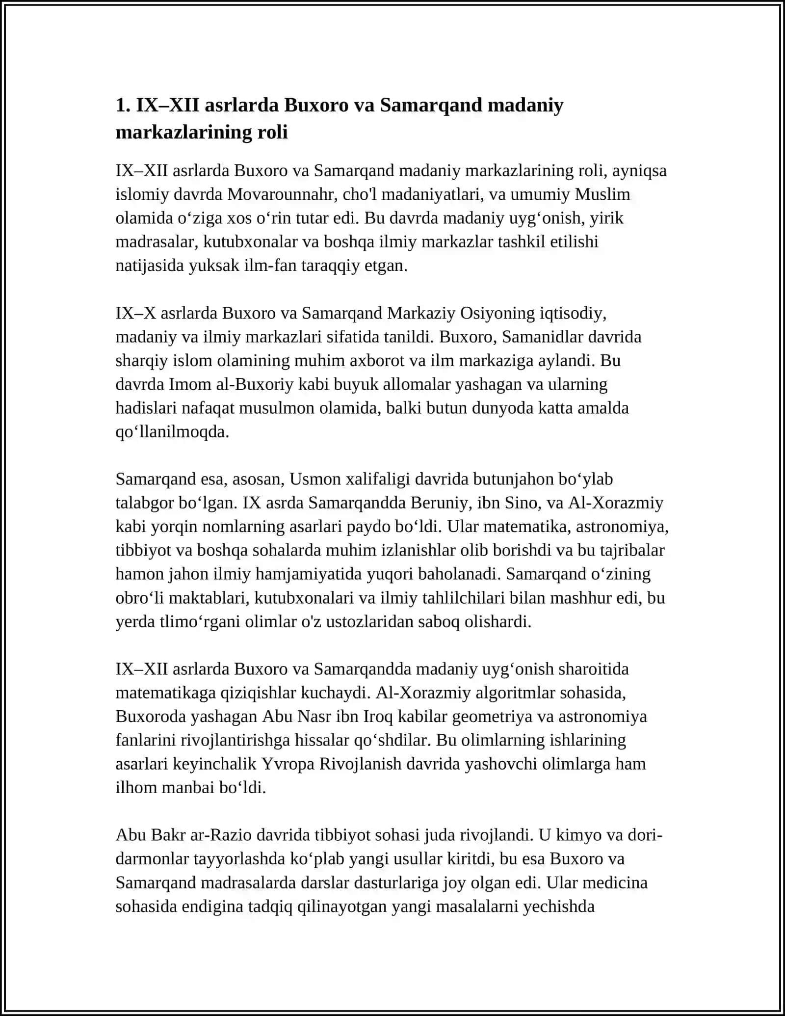 IX-XII ASRLARDA MAMALAKATIMIZ HUDUDIDA RO'Y BERGAN MADANIY UYG'ONISH(RENESSANS) 4