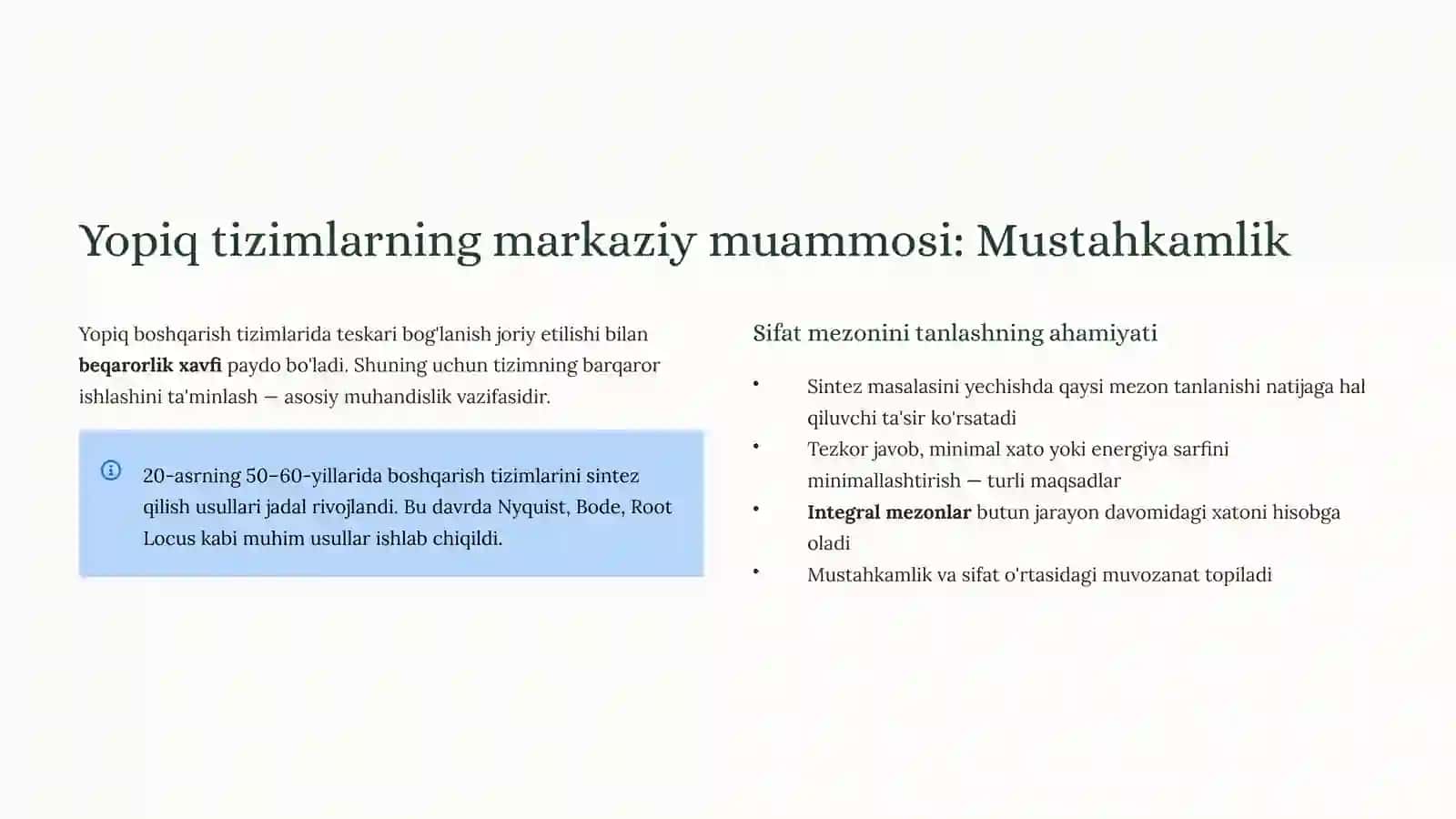 Avtomatik boshqarish nazariyasida integralbaholash usullari 4