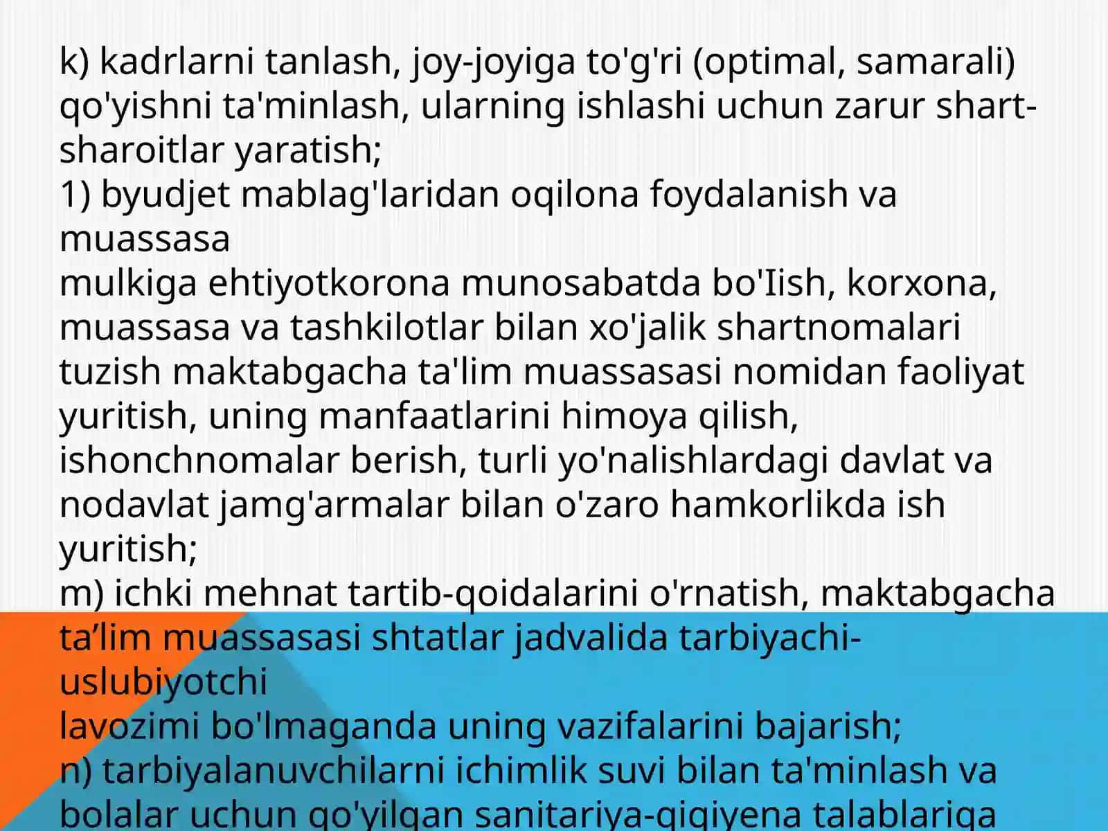 MAKTABGACHA TA'LIM MUASSASASI MUDIRI LAVOZIMINING MALAKA TAVSIFLARI 4
