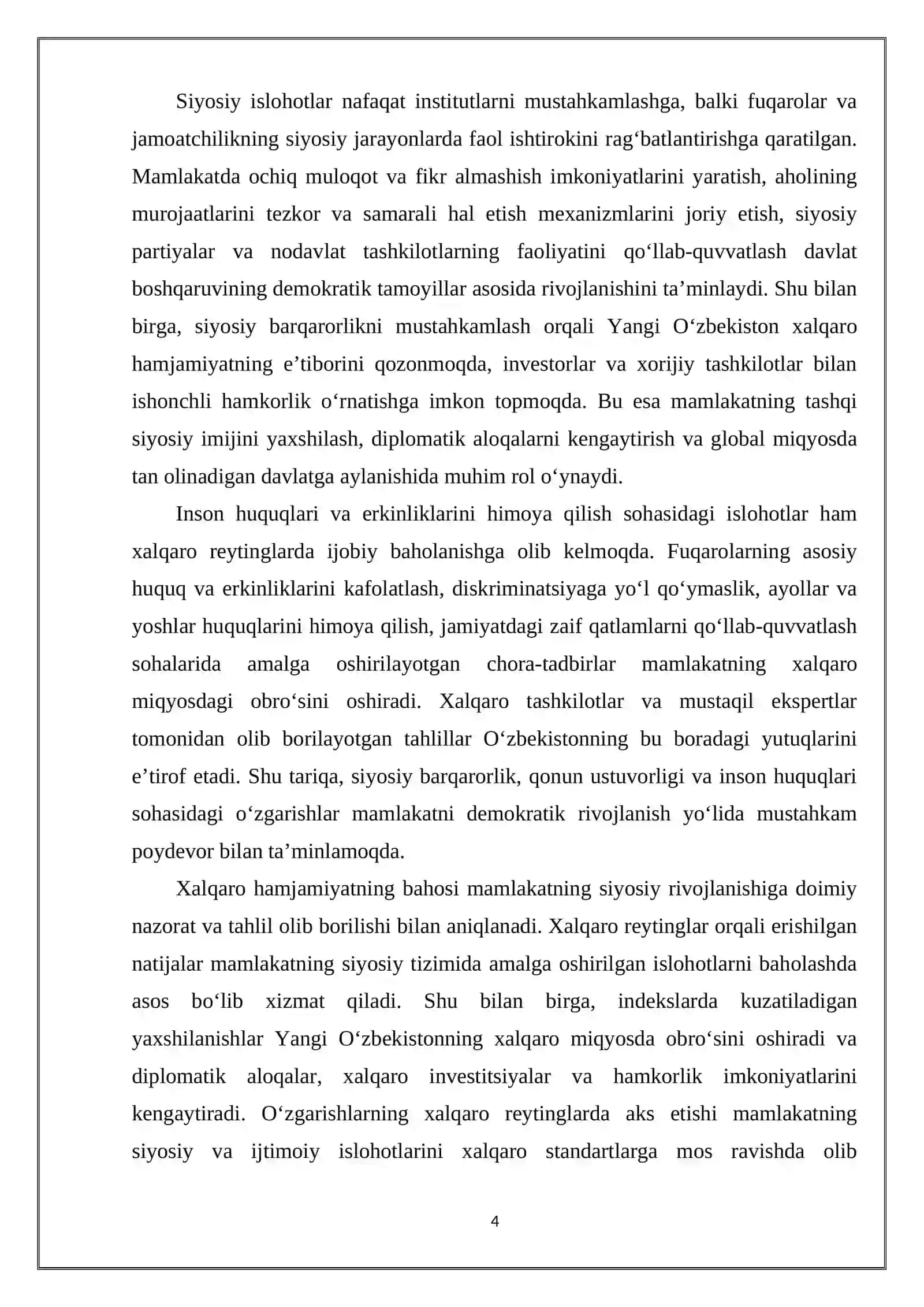 Yangi O'zbekiston Ijtimoiy-siyosiy, iqtisodiy va madaniy hayotida ro'y berayotgan o'zgarishlarning xalqaro reyting va indekslarda aks etishi 4